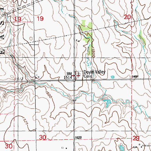 Topographic Map of Doyle Valley Cemetery, KS