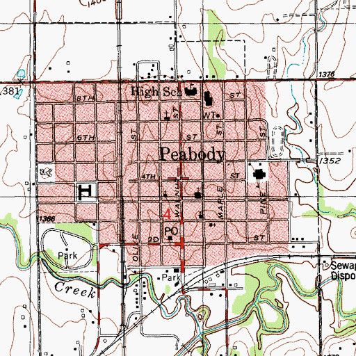 Topographic Map of Peabody, KS