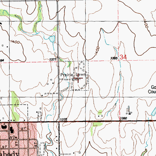 Topographic Map of Prairie Lawn Cemetery, KS