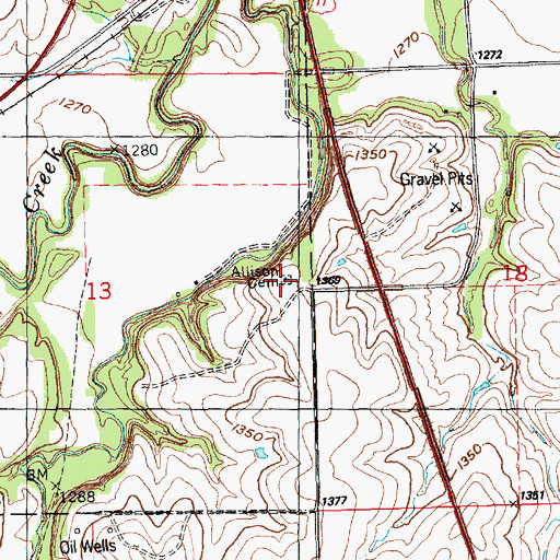 Topographic Map of Allison Cemetery, KS