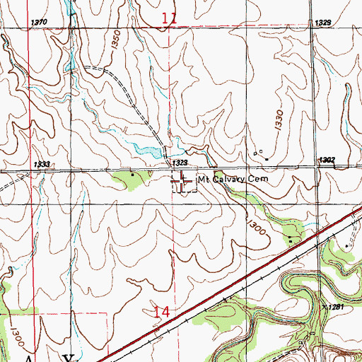 Topographic Map of Mount Calvary Cemetery, KS