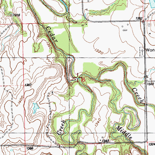 Topographic Map of Middle Creek, KS
