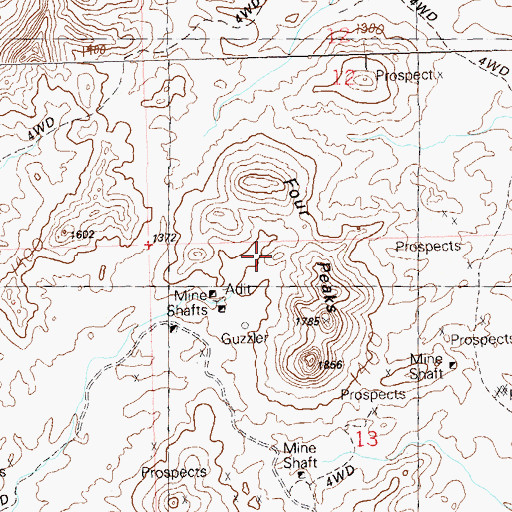 Topographic Map of Four Peaks, AZ