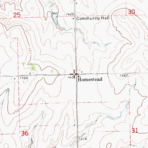 Topographic Map of Homestead, KS