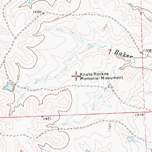Topographic Map of Knute Rockne Memorial Monument, KS
