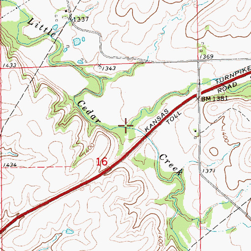 Topographic Map of Shaw Creek, KS