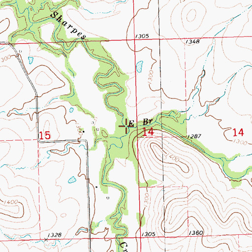 Topographic Map of East Branch Sharpes Creek, KS