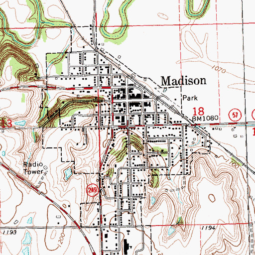 Topographic Map of Madison, KS