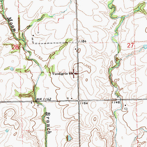 Topographic Map of Verdigris Church, KS