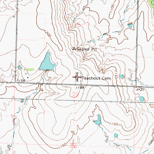 Topographic Map of Teachout Cemetery, KS