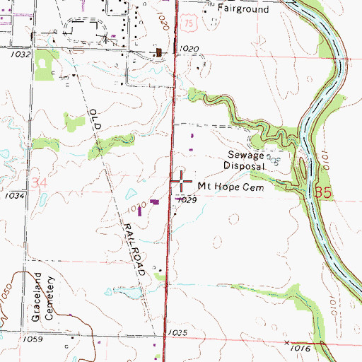Topographic Map of Mount Hope Cemetery, KS