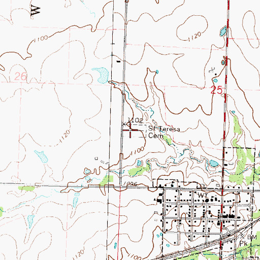 Topographic Map of Saint Teresa Cemetery, KS