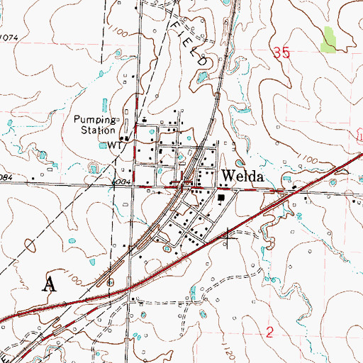 Topographic Map of Welda, KS