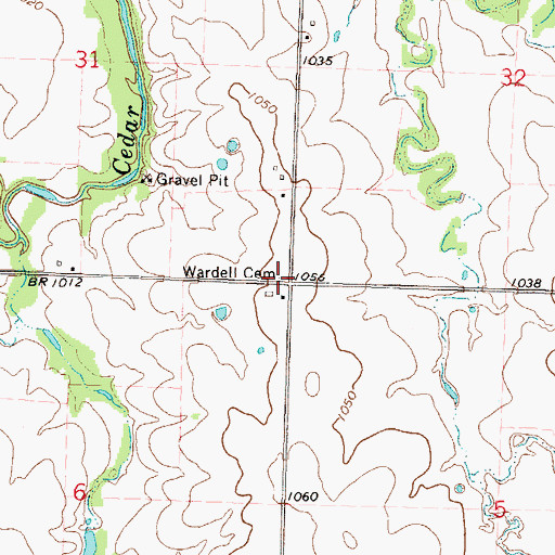 Topographic Map of Wardell Cemetery, KS