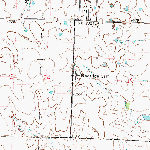 Topographic Map of Mont Ida Cemetery, KS