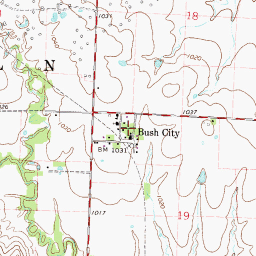 Topographic Map of Bush City, KS