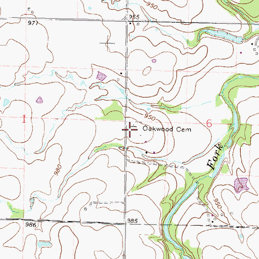 Topographic Map of Oakwood Cemetery, KS