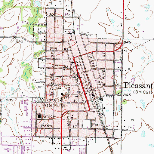 Topographic Map of Pleasanton, KS