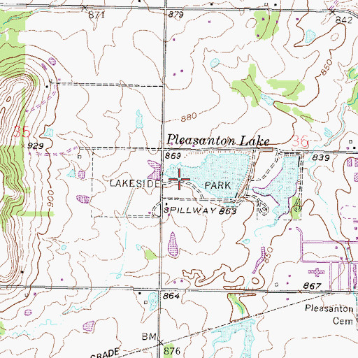 Topographic Map of Lakeside Park, KS