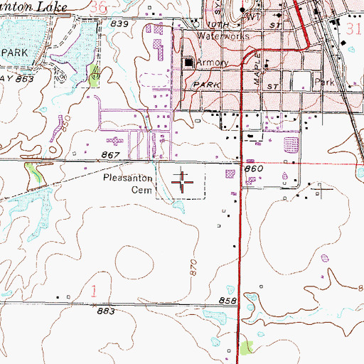 Topographic Map of Pleasanton Cemetery, KS