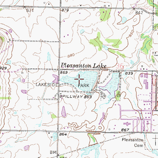 Topographic Map of Pleasanton Lake, KS