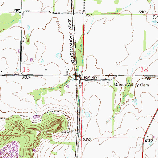Topographic Map of Green Valley School, KS