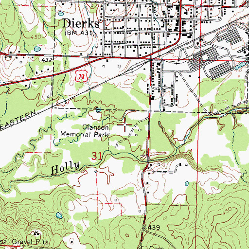 Topographic Map of Clanson Memorial Park, AR