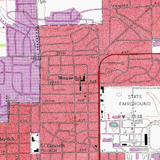 Topographic Map of Morgan Elementary School, KS