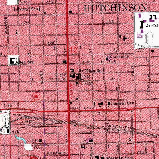 Topographic Map of Hutchinson, KS