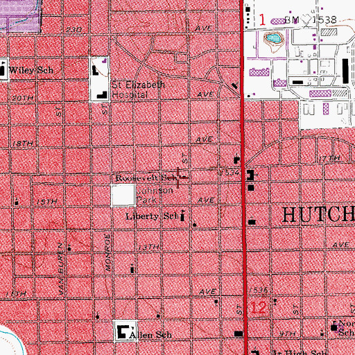 Topographic Map of Roosevelt Elementary School, KS