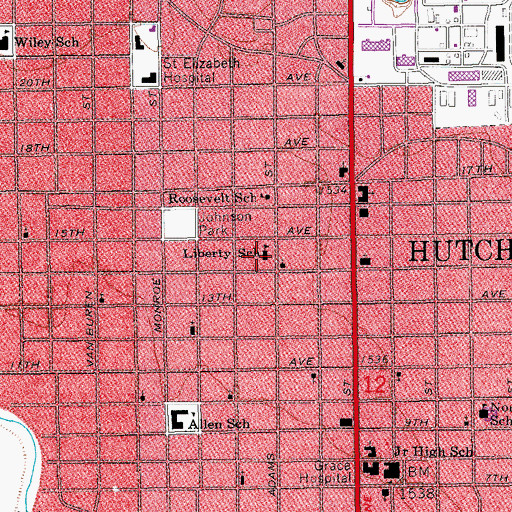 Topographic Map of Hutchinson Middle School 8, KS