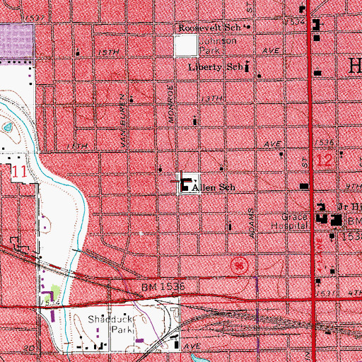 Topographic Map of Hutchinson Magnet School at Allen, KS