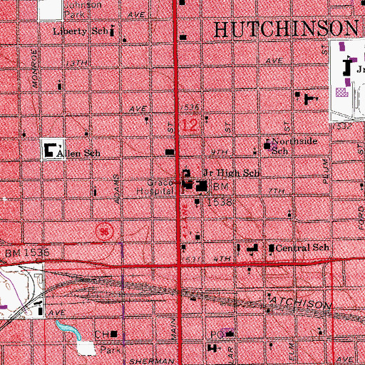 Topographic Map of Grace Hospital, KS