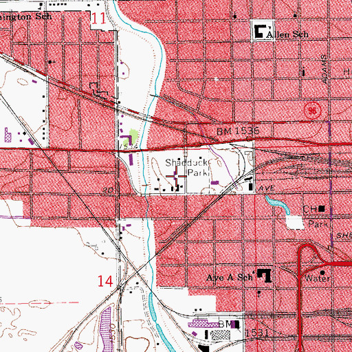 Topographic Map of Shadduck Park, KS