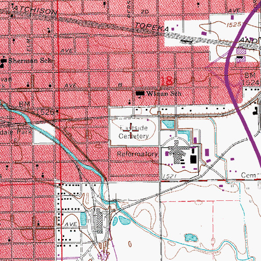 Topographic Map of Eastside Cemetery, KS
