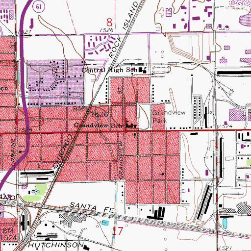 Topographic Map of Grandview Elementary School, KS