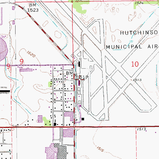 Topographic Map of Hutchinson Regional Airport, KS