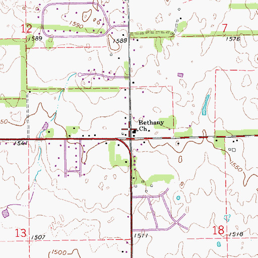 Topographic Map of Bethany Church of the Nazarene, KS