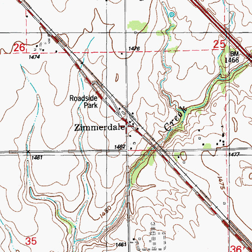 Topographic Map of Zimmerdale, KS