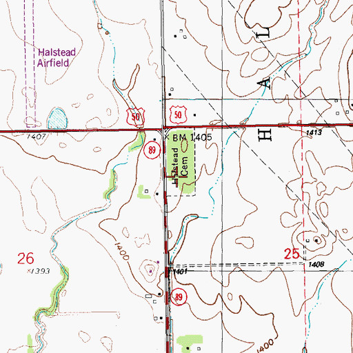 Topographic Map of Halstead Cemetery, KS