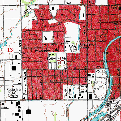 Topographic Map of Sunset Elementary School, KS