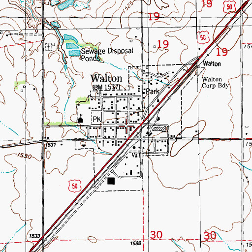 Topographic Map of Walton, KS