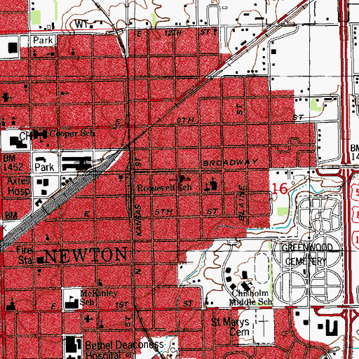 Topographic Map of Roosevelt Elementary School, KS