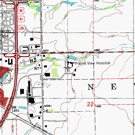 Topographic Map of Prairie View Hospital, KS