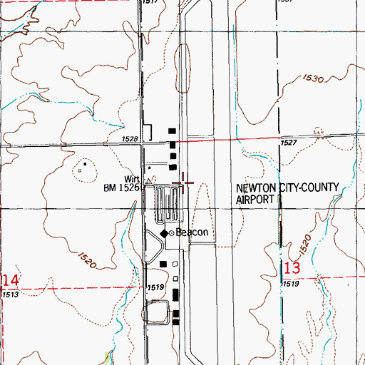 Topographic Map of Newton-City-County Airport, KS