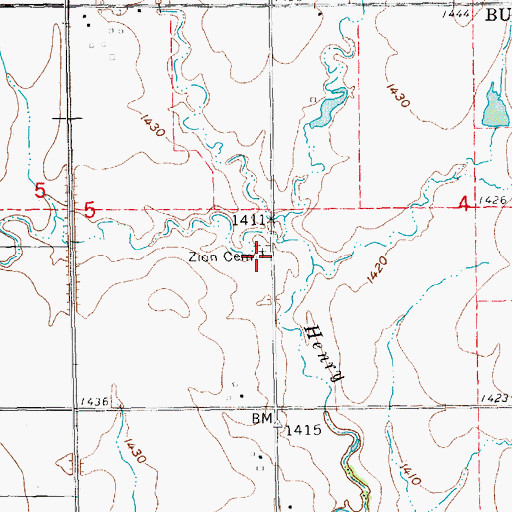 Topographic Map of Zion Cemetery, KS