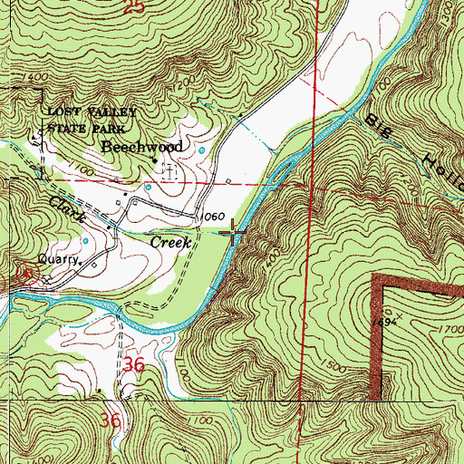 Topographic Map of Clark Creek, AR