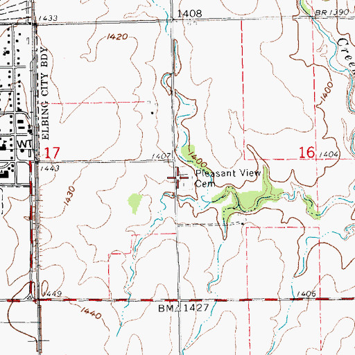 Topographic Map of Pleasant View Cemetery, KS