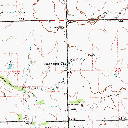 Topographic Map of Ebenezer Methodist Church, KS