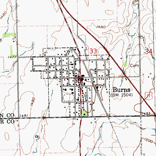 Topographic Map of Burns, KS